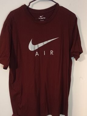 Nike Maroon Short Sleeve Air Logo Tee with Silver Swoosh